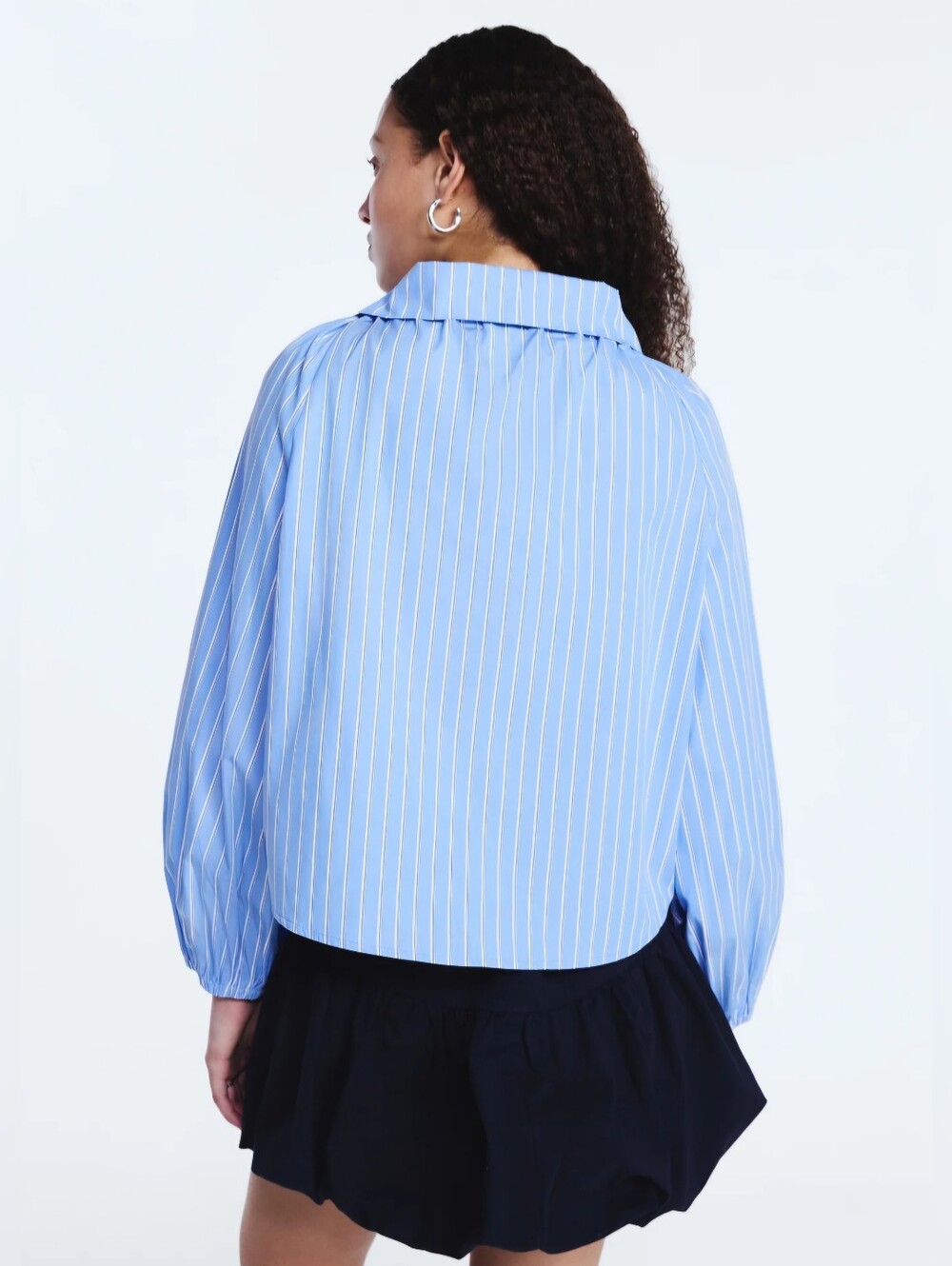 Free Assembly Women's Ruffle Tie Neck Cotton Blouse Blue Stripe XXL(20) NWT - Picture 5 of 7